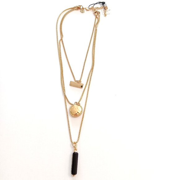 WHBM Gold Tone 3 Necklace In One Black Stone Pendants With Rhinestones NWT NEW - Picture 2 of 6